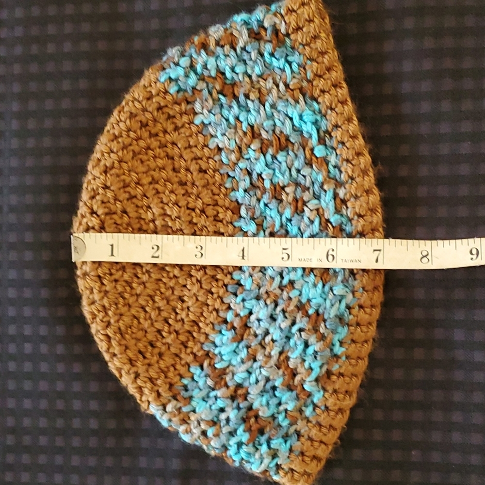 Handmade, crocheted, beanie, brown & blue, unisex, hat, one size fits most - Picture 6 of 6